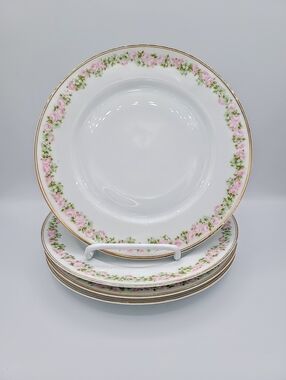 Bavaria Germany Salad Plates Set 4 Pink Rose Garland Gold Trim Vintage